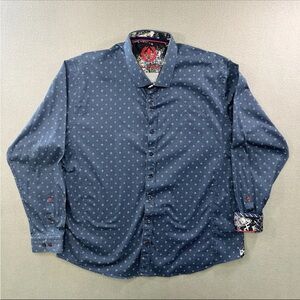 Au Noir Men's Shirt Button Up Long Sleeve Size 8 4XL Blue Abstract Poker